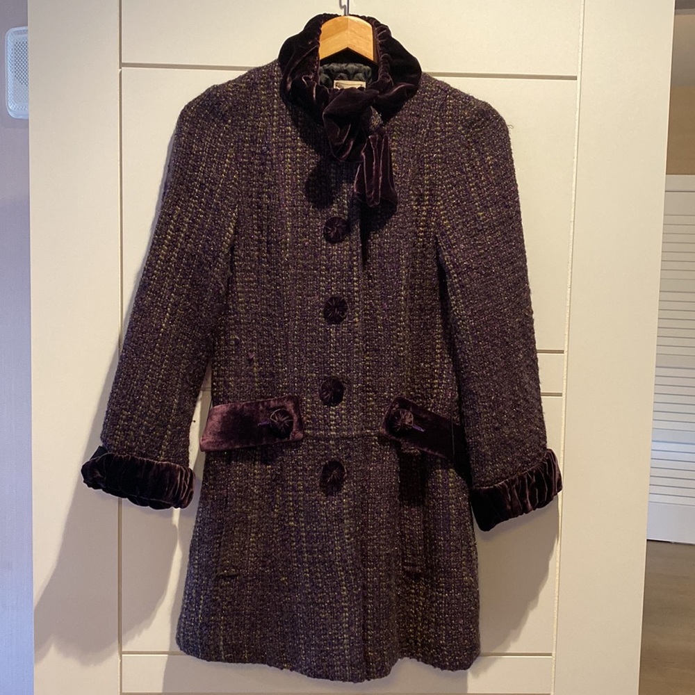 Nanette Lepore purple wool and velvet coat